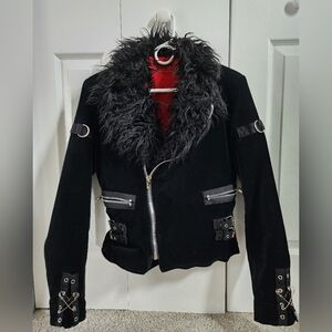 RARE! Tripp NYC Velvet Moto Jacket W/ Shaggy Faux-Fur Collar